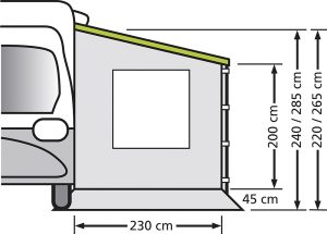 Universal Seitenwand für Wohnwagen und Reisemobile mit Auszug 250 cm mit Fenster