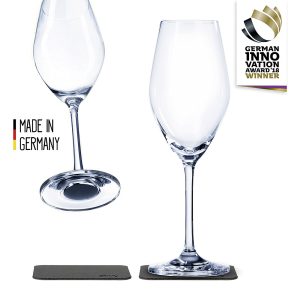 Verres cristal magn. silwy CHAMPAGNE lot de 2 200 ml 2 verres en cristal + 2 pads coul. transparent