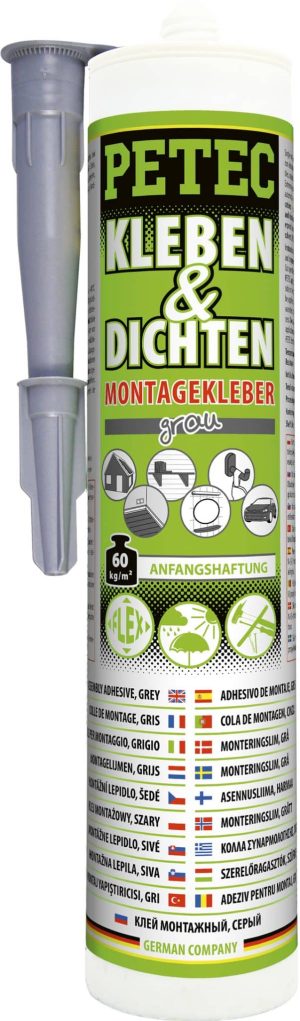 Adhésif de montage Petec Collage et étanchéité col. gris, contenance 290 ml