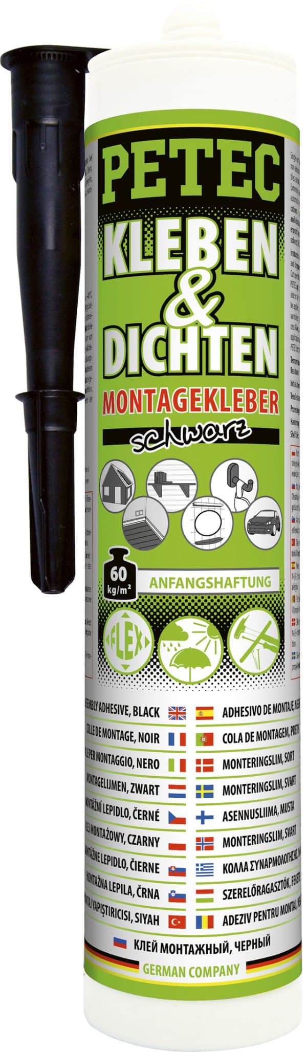 Montagekleber Petec Kleben & Dichten, Farbe schwarz, Inhalt 290 ml