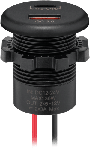Dual USB built-in charger USB-A and USB-C with fast charging technology 12 V / 24 V