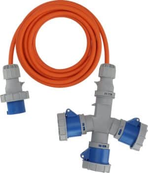 Verl.-Kabel CEE 3 Fach Verteiler 16A 5m H7RN- F3G2.5, orange, IP67, 230 V