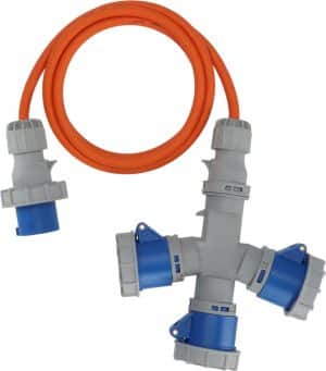 Câble de rallonge CEE 3 voies Répartiteur 16 A 2 m H7RN- F3G2.5, orange, IP67, 230 V