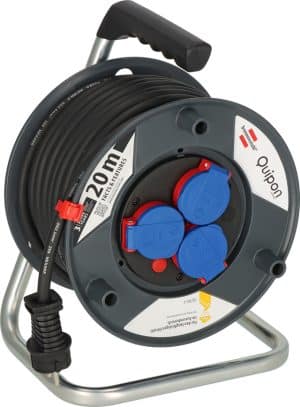 Kabeltrommel Quipon SPIN 20 m schwarz 3 x 2,5 RN-F Kabel 3 SchuKo-Steckdosen