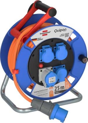 Kabeltrommel SPIN 25 m schwarz 3 x 2,5 RN-F Kabel 3 SchuKo-Steckdosen 1 CEE Steckdose