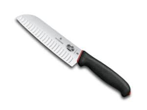Dual Grip Couteau Santoku 17 cm à lame alvéolée, noir/rouge